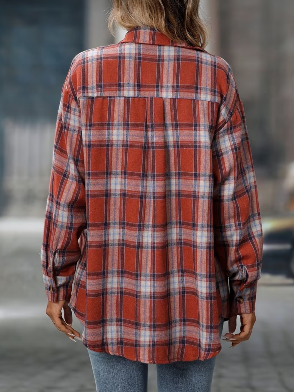 Women’s Plaid Tie-Front Shirt - Rust - Picture 3 of 4